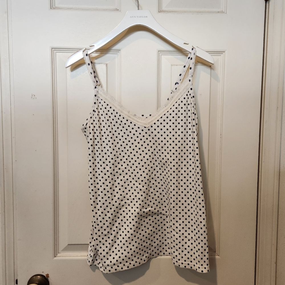 Old navy cream with black polka dots lace camisole top
